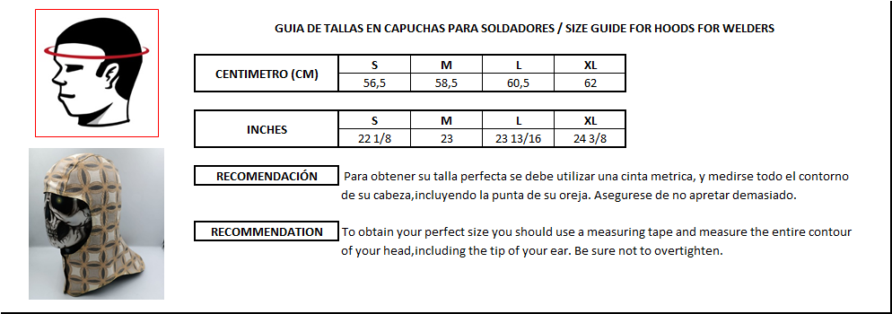 GUIA DE TALLA CAPUCHA